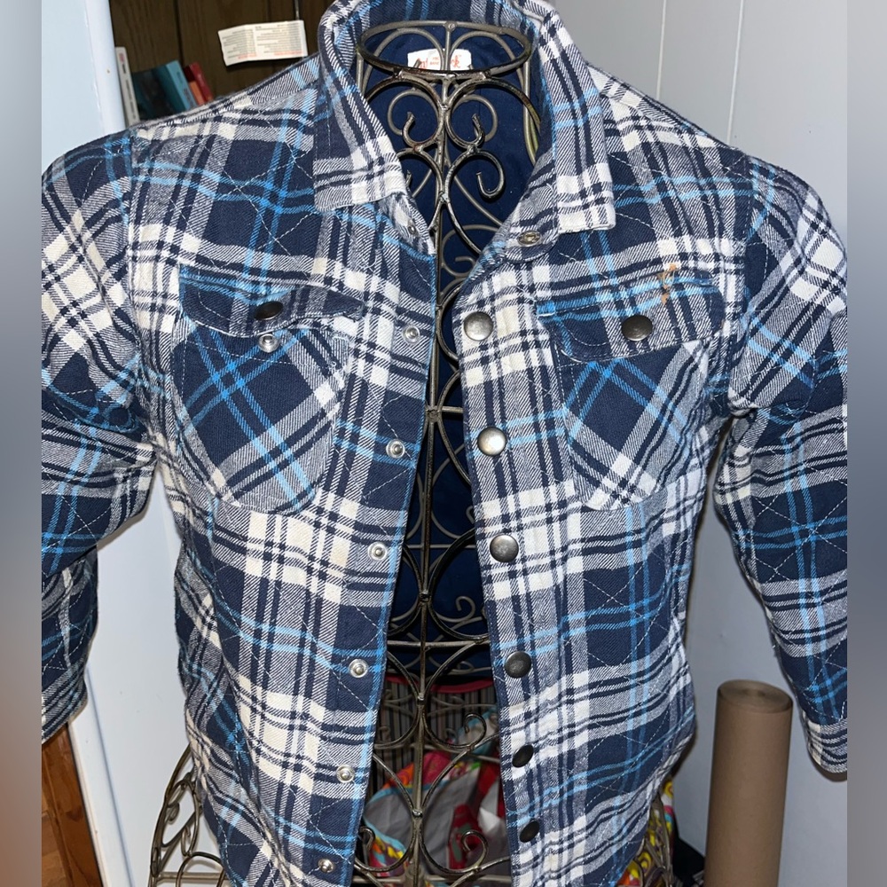 Cat & Jack Navy Plaid Button Shirt Jacket